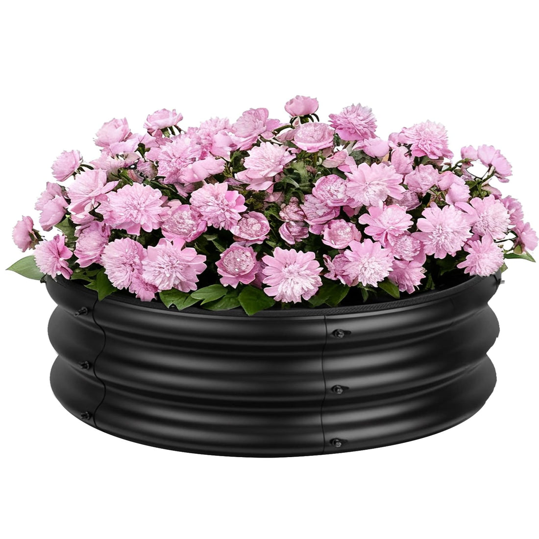 Potager surélevé galvanisé Garvee 107 x 28 cm, rond, sans fond, avec rebord de sécurité, idéal pour les légumes, les herbes aromatiques et les fleurs.