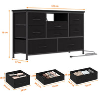 Garvee commode à 8 tiroirs, 3 prises électriques et 2 ports USB, meuble TV avec éclairage LED pour chambre, salon ou entrée, 120 cm, noir