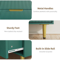Garvee commode à 3 tiroirs, structure cannelée en MDF, poignées et pieds en métal, vert, protection anti-basculement pour la chambre et le couloir