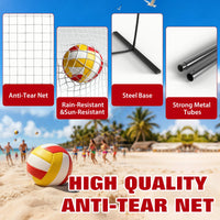 Filet de volley-ball Garvee 3,65 m (12 pi) à hauteur réglable, portable, avec poteaux en fibre de verre et filet 3 couches résistant aux déchirures, idéal pour la plage et le jardin.