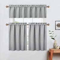 Rideaux occultants courts Garvee, lot de 2, à œillets, pour petites fenêtres de cuisine ou de salle de bain, 61 x 61 cm, gris clair