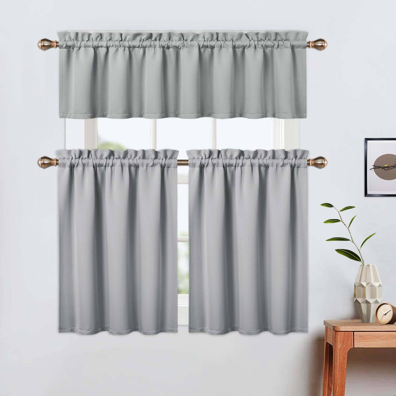 Rideaux courts Garvee, occultants, 2 pièces, pour petites fenêtres de cuisine et salle de bain, 66 x 76 cm, gris clair, coton