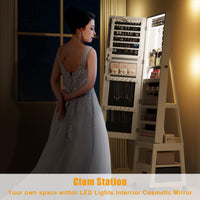 Armoire à bijoux pivotante à 360° Garvee avec éclairage LED, miroir de maquillage, miroir pleine longueur, intérieur en velours, verrouillable, sur roulettes, blanche - Idéale pour les chambres