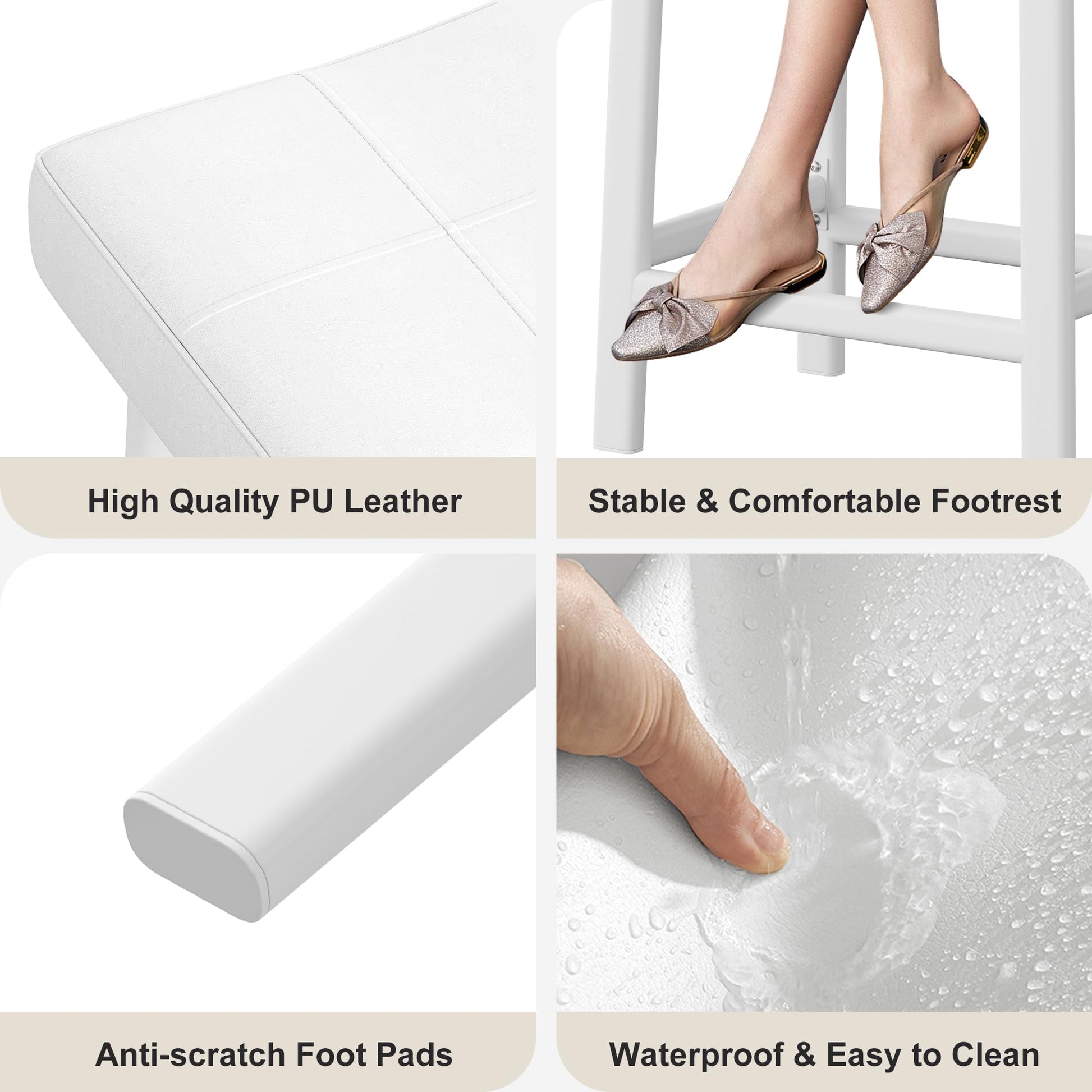 Garvee Lot de 2 tabourets de bar selle 61 cm, sans dossier, assise rembourrée incurvée, pieds métal et repose-pieds, pour îlot de cuisine ou bar, blanc