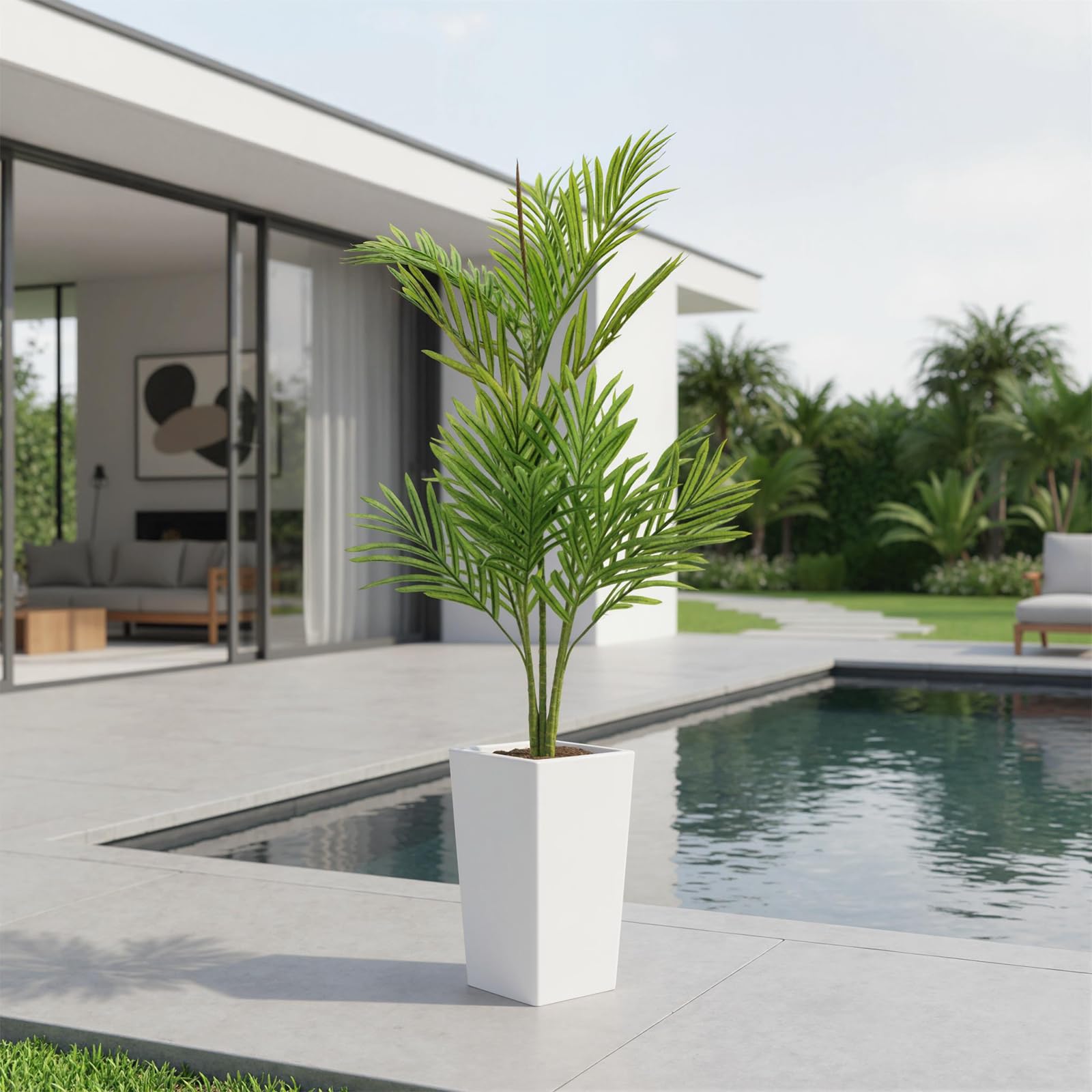 Palmier artificiel Areca Garvee de 1,37 m (50 pouces) avec pot blanc pour salon et bureau, flexible, réaliste, facile d'entretien, vert