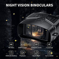 Jumelles Garvee NV4000 4K HD avec écran 3 pouces, vision nocturne infrarouge, caméra 36 MP, enregistrement vidéo en extérieur et batterie au lithium.