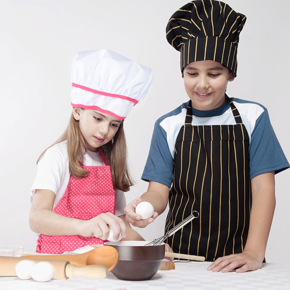 Ensemble de cuisine et de pâtisserie Garvee 11 pièces pour enfants avec tablier ajustable, toque de chef et accessoires sans BPA pour les jeux de rôle et les fêtes d'anniversaire, en coton lavable