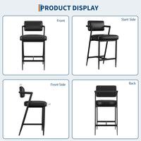 Ensemble de 2 tabourets de bar Garvee, chaises rembourrées avec dossier et repose-pieds pour cuisine et bar, 68 cm, cuir PU noir résistant à l'eau