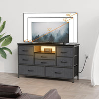 Garvee commode à 8 tiroirs, structure en métal, éclairage LED, 3 prises électriques, 2 ports USB, idéale pour la chambre et le salon, 121 × 37 × 76 cm, gris