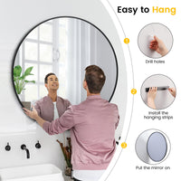 Miroir mural rond noir Garvee 91 cm (36 pouces), cadre en métal, verre 5 mm, style moderne, idéal pour salle de bain et salon.