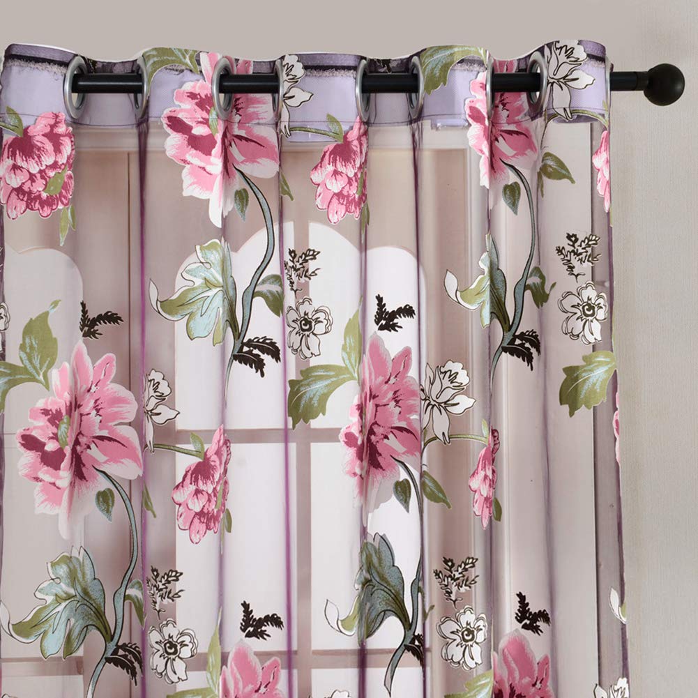 Rideau semi-transparent en polyester brodé Garvee Peomies avec perles, pour salon et chambre, 1 x 2,5 mètres, multicolore