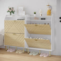 Meuble à chaussures Garvee avec 2 tiroirs abattants, organisateur de chaussures étroit pour couloir et entrée, bois blanc, autoportant, robuste, gain de place