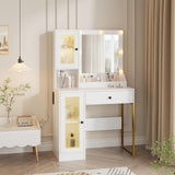 Garvee Coiffeuse avec éclairage LED, 3 modes de couleur, grands tiroirs, station de recharge USB pour chambre, blanche, moderne - Blanc