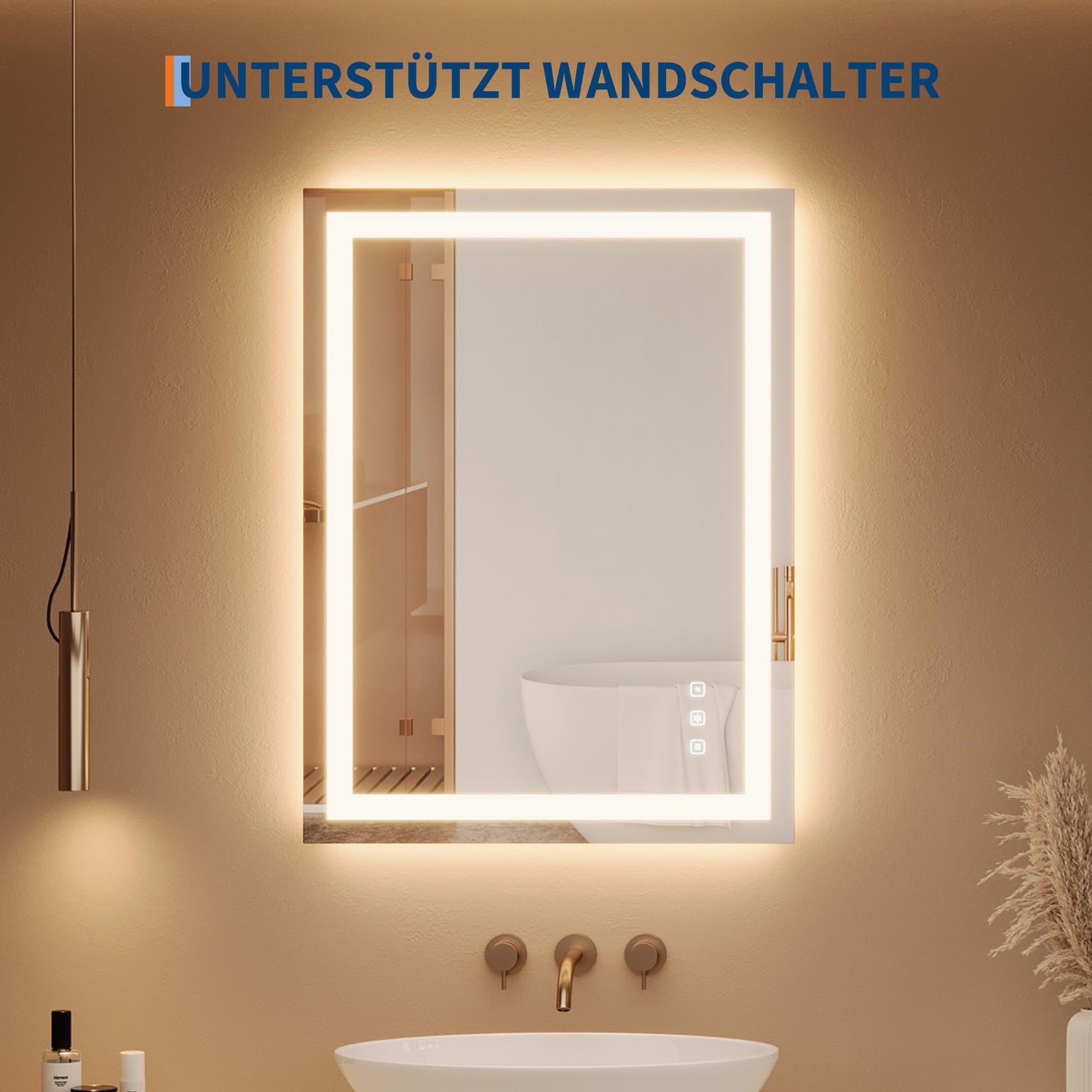 Miroir de salle de bain Garvee avec éclairage intégré, 60 x 80 cm, antibuée, 3 couleurs d'éclairage, LED à intensité variable, miroir mural de salle de bain avec interrupteur tactile.