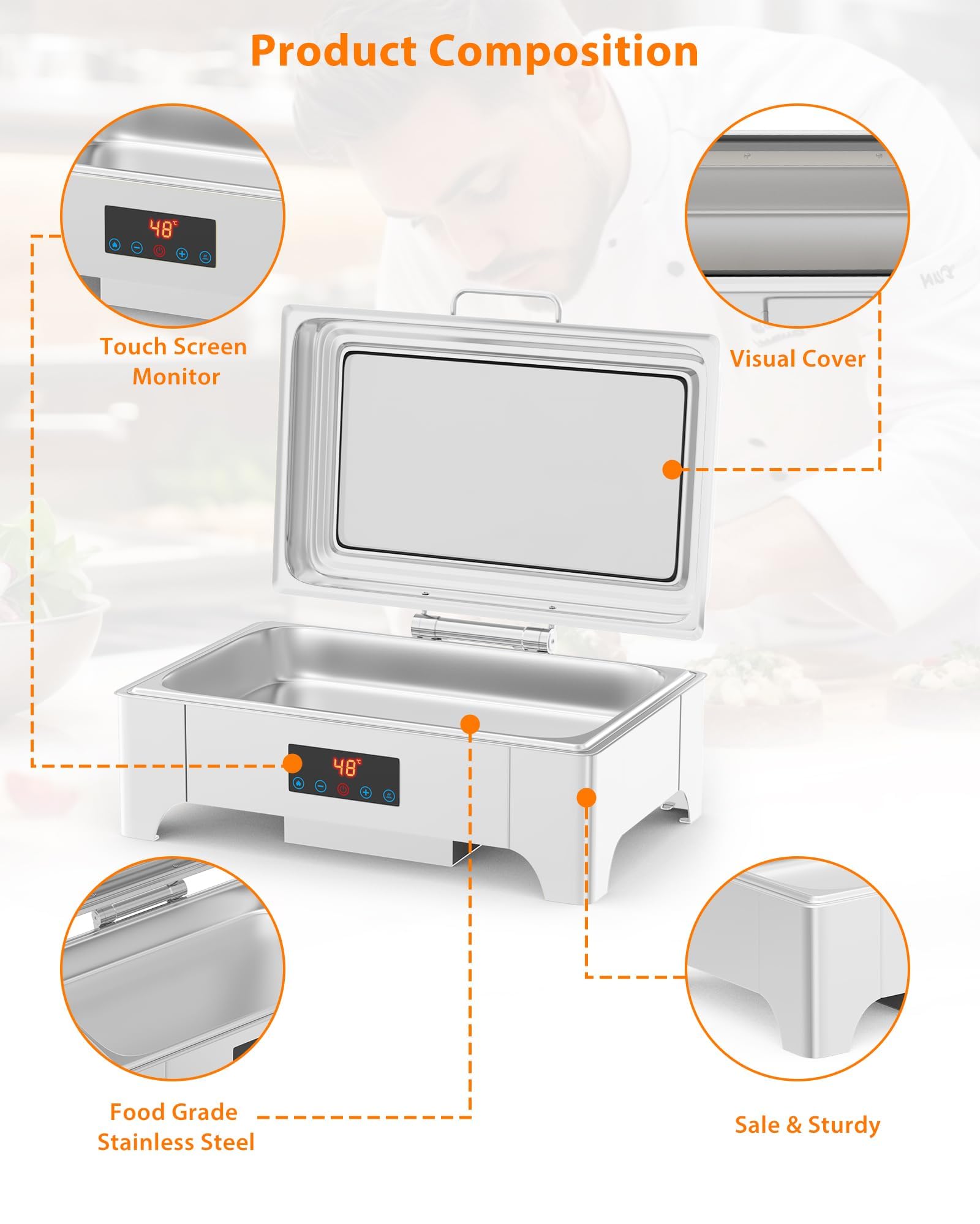Garvee Ensemble de chauffe-plats professionnel 9L en acier inoxydable, récipient chauffant idéal pour les buffets, les traiteurs, les fêtes et les jours fériés B