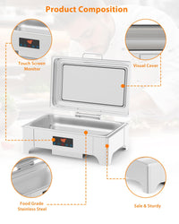 Garvee Ensemble de chauffe-plats professionnel 9L en acier inoxydable, récipient chauffant idéal pour les buffets, les traiteurs, les fêtes et les jours fériés B