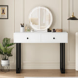 Garvee Coiffeuse avec miroir et éclairage LED 3 couleurs, luminosité réglable, 2 tiroirs, plateau en MDF blanc, design moderne, chambre - Blanc