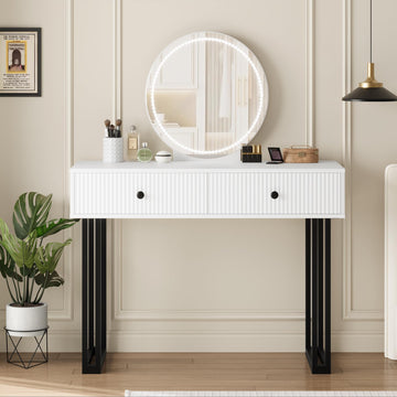 Garvee Coiffeuse avec miroir et éclairage LED 3 couleurs, luminosité réglable, 2 tiroirs, plateau en MDF blanc, design moderne, chambre