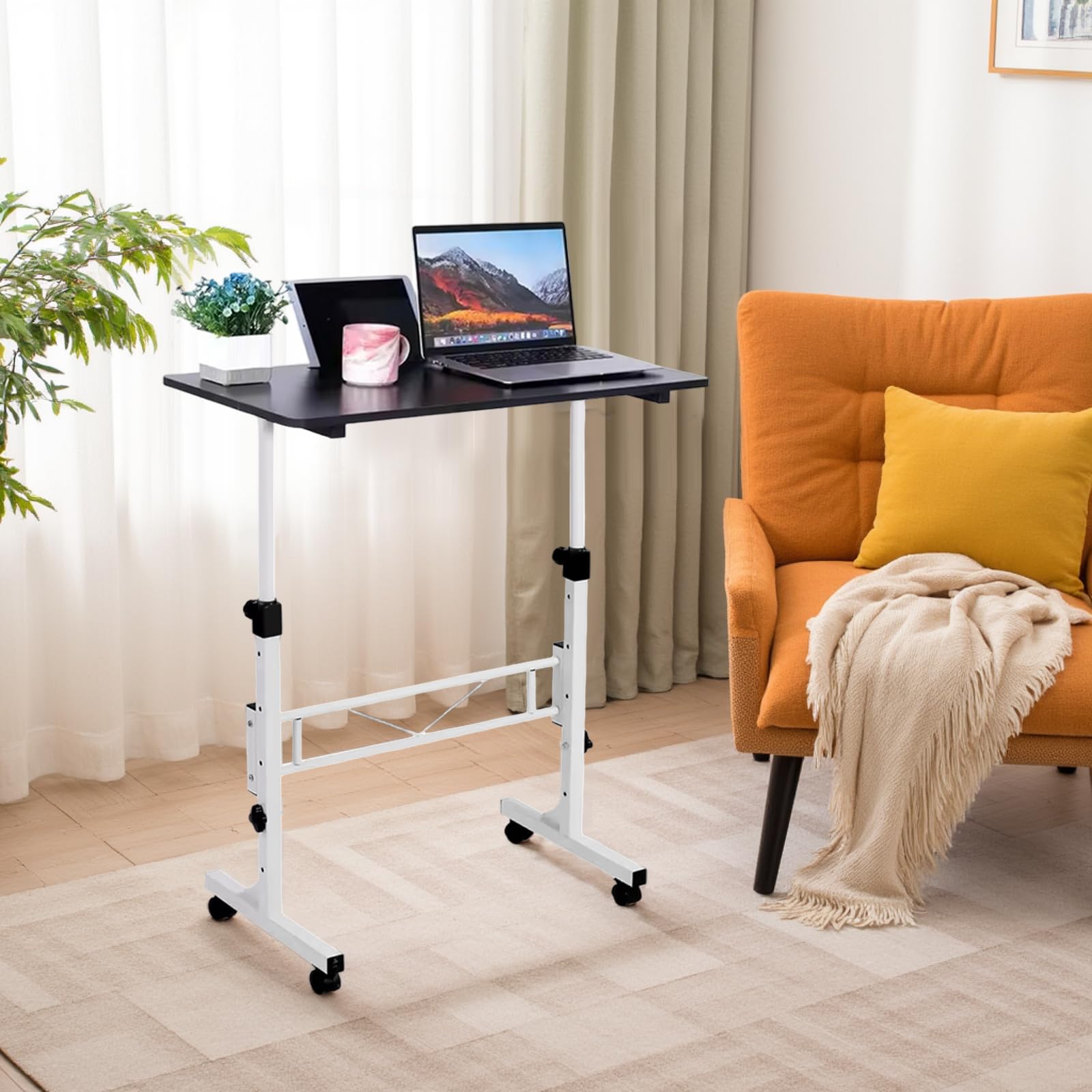Bureau assis-debout mobile Garvee, réglable en hauteur avec roulettes, ergonomique et pliable, pour le bureau et la maison, noir