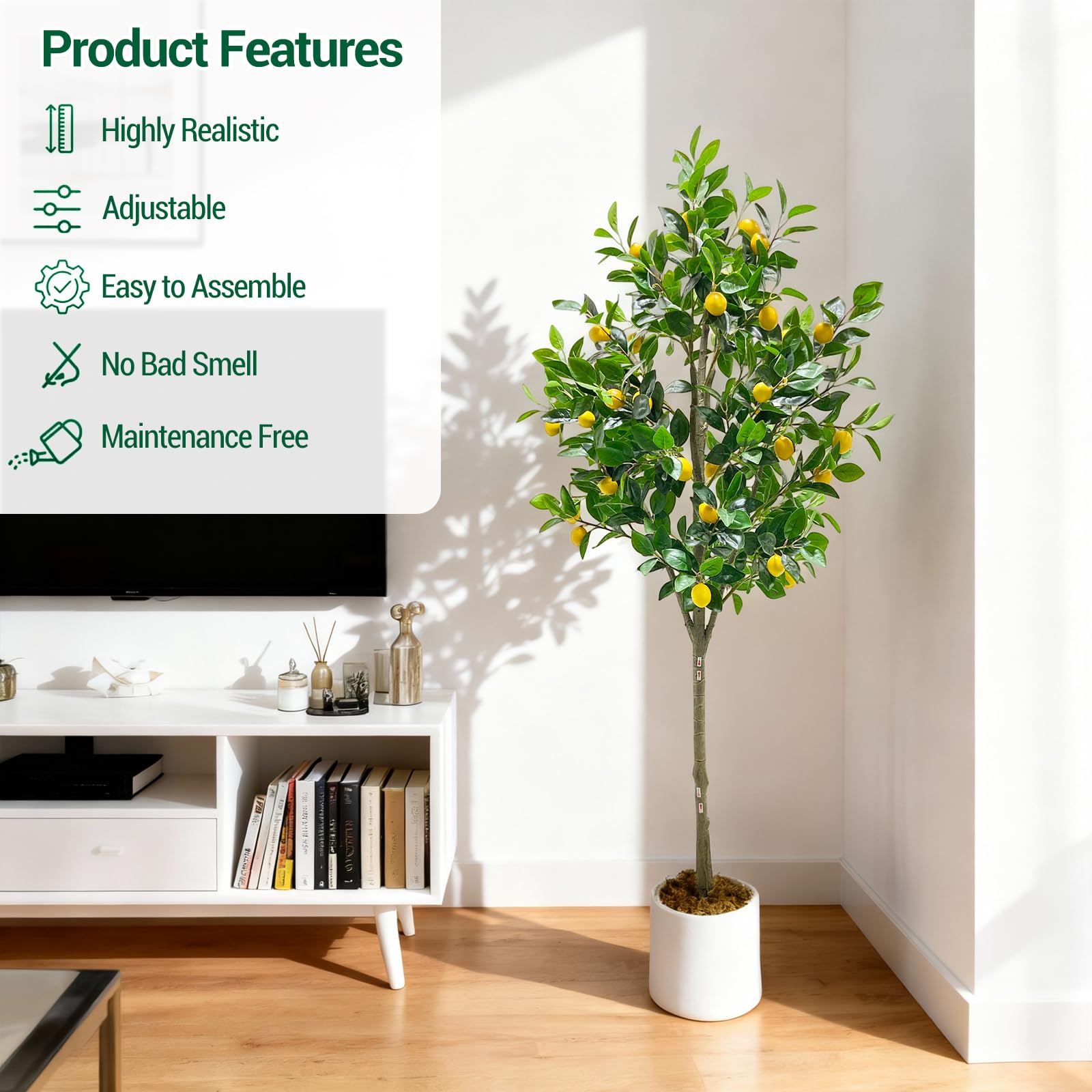 Arbre artificiel d'intérieur Garvee de 1,8 m, design réaliste, sans entretien, durable, pour salon et bureau, vert