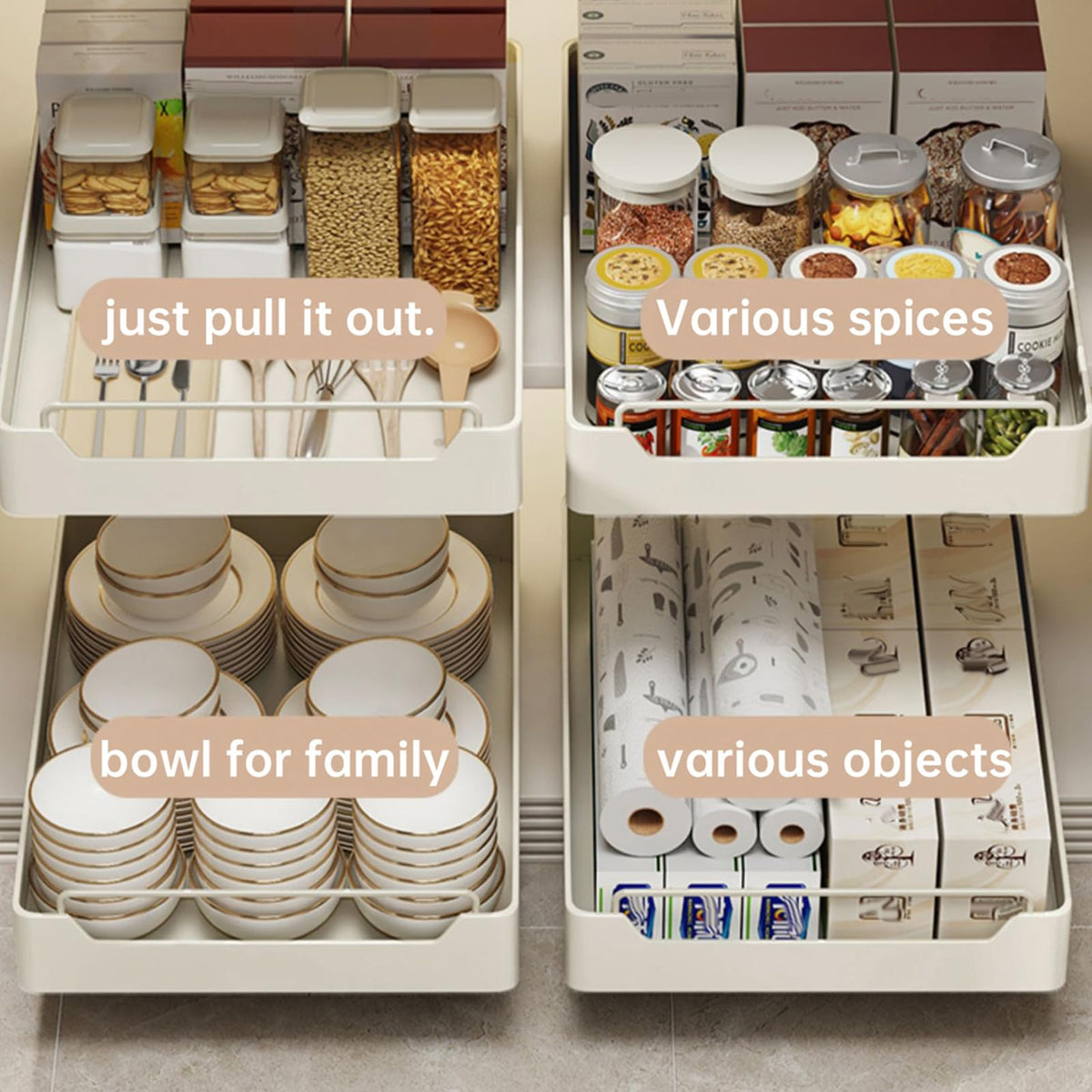 Garvee, tiroir pliable et extensible, organisateur de rangement sous, meuble modulable pour placards de cuisine, 43 × 25 × 18 cm, métal, installation sans perçage, blanc