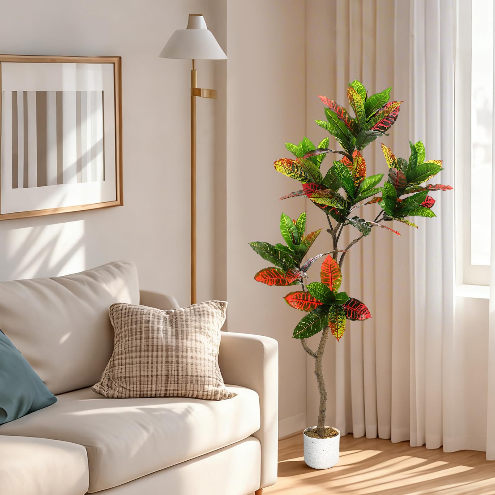 Ficus lyrata artificiel Garvee, 1,5 m, en PEVA, pot en ciment robuste, flexible, décoration intérieure pour salon ou bureau, vert réaliste