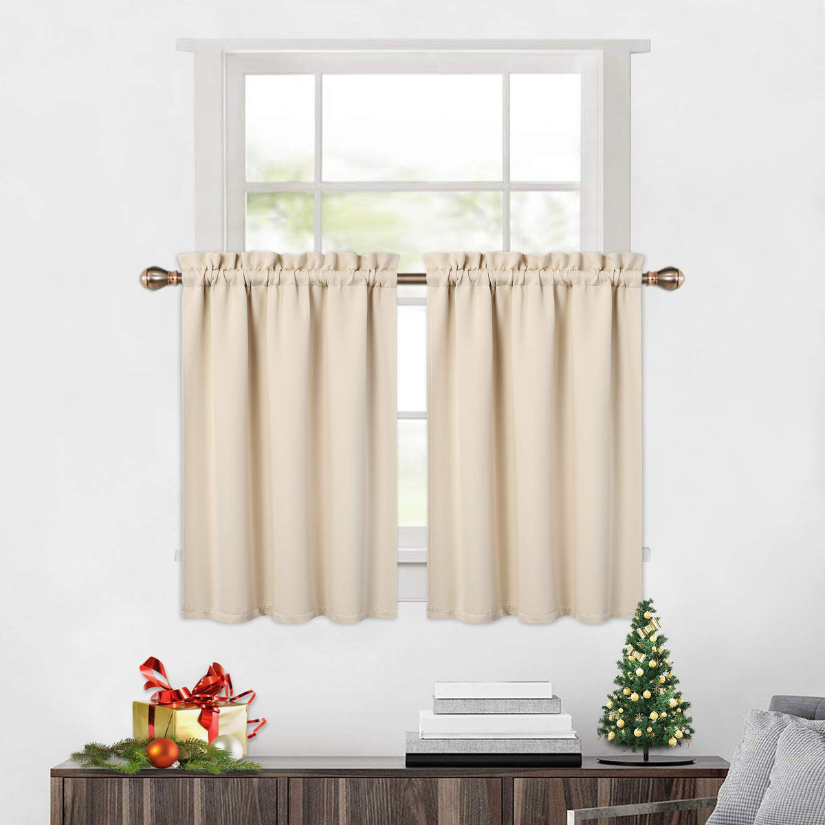 Cantonnières occultantes Garvee, lot de 2, beige, 66 x 114 cm, pour fenêtres, salon, cuisine, chambre, isolation thermique