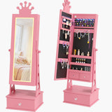 Garvee Armoire à bijoux pour enfant avec miroir LED, rangements, structure en bois, dispositif antibasculement, thème princesse, rose - Rose