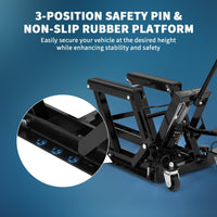 Pont élévateur hydraulique Garvee pour motos, capacité de levage de 680 kg (1500 lb), hauteur réglable de 12 à 37 cm (4,7 à 14,57 po), acier noir, pour ateliers de VTT, UTV et motos tout-terrain