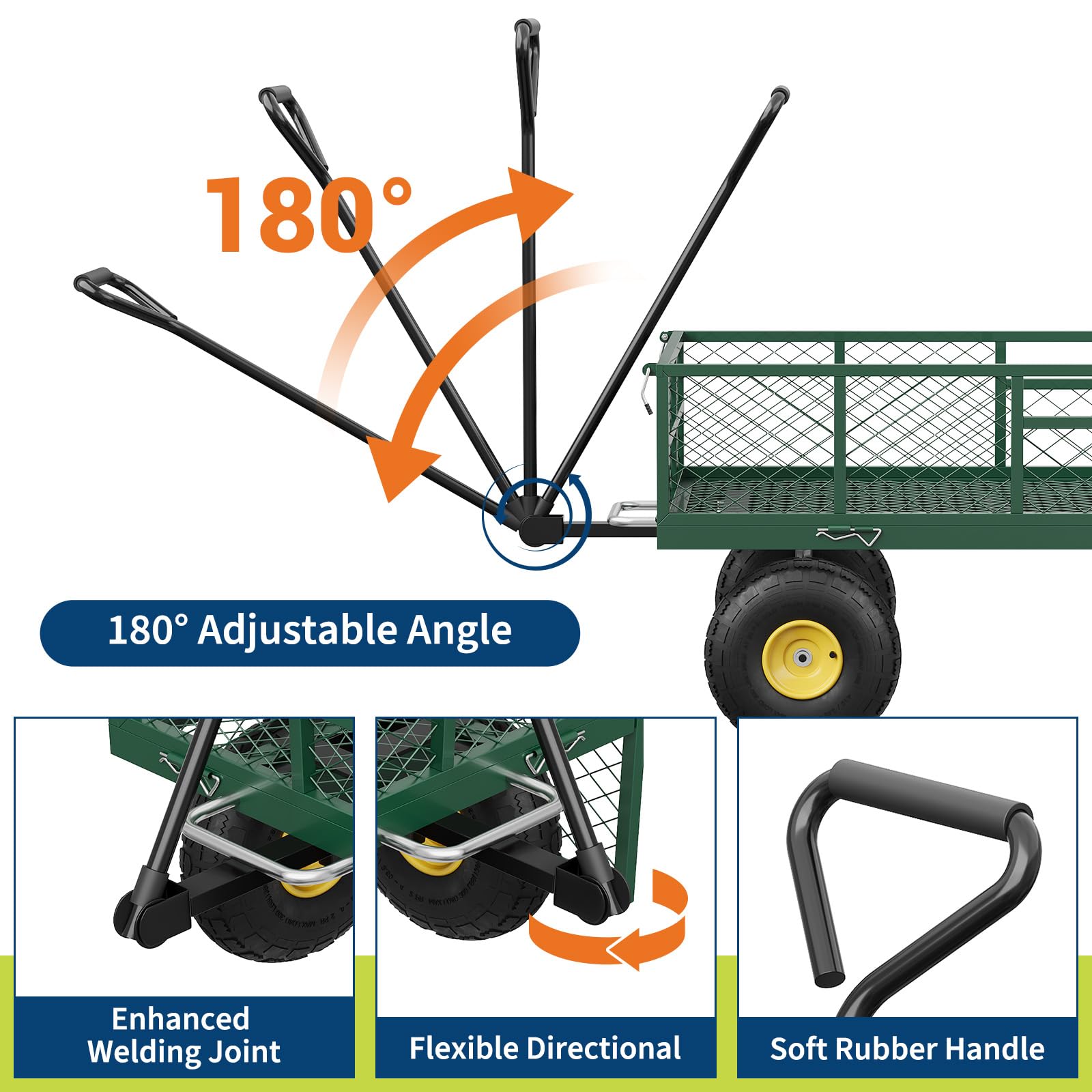 Garvee Chariot de jardin basculant 408 kg avec côtés amovibles, poignée rotative 180° et pneus 25 cm, acier robuste tout-terrain pour jardin et ferme