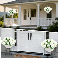 Ensemble de géraniums artificiels Garvee, résistant aux intempéries, 2 paniers, blanc, pour la décoration du jardin et de la terrasse