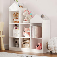 Étagère de rangement pour jouets Garvee, 7 compartiments, en forme de toit, robuste, en bois blanc, pour salle de jeux/chambre d'enfant, 107 x 91 x 30 cm