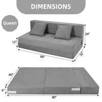 Canapé-lit pliable Garvee avec coussins en mousse à mémoire de forme, ergonomique et polyvalent pour le salon et le bureau, 203 x 152 x 15 cm, gris