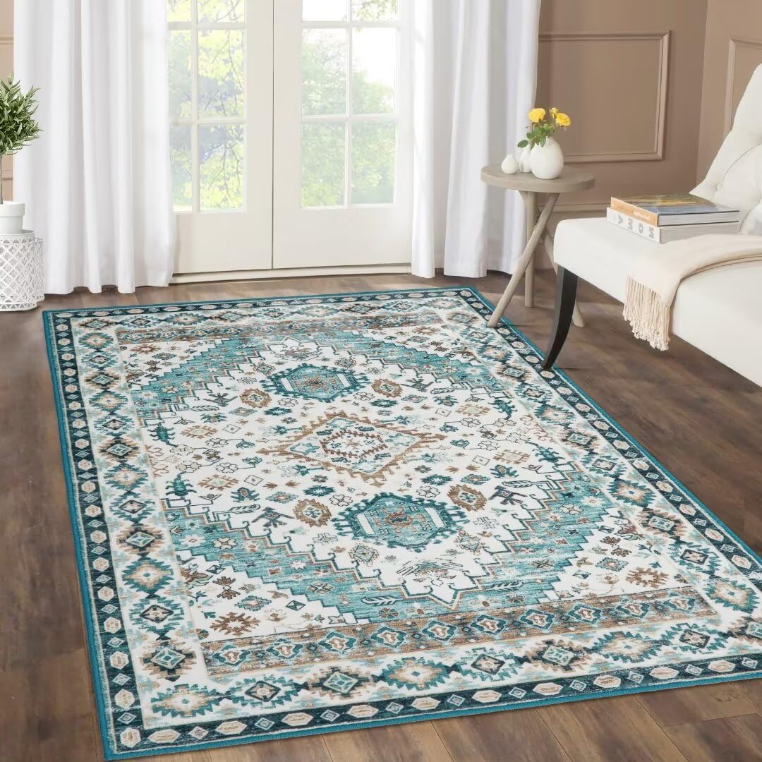 Garvee Waschbarer Anti-Rutsch-Teppich 80 x 150 cm Grün Weich Strapazierfähig Wohnzimmer Schlafzimmer