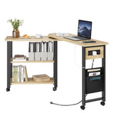 Garvee Table d'Appoint Rotative 360° Avec Station de Charge, 6 Roulettes Verrouillables, MDF Et Métal, Pour Salon Et Chambre, Multifonction, Noir - 