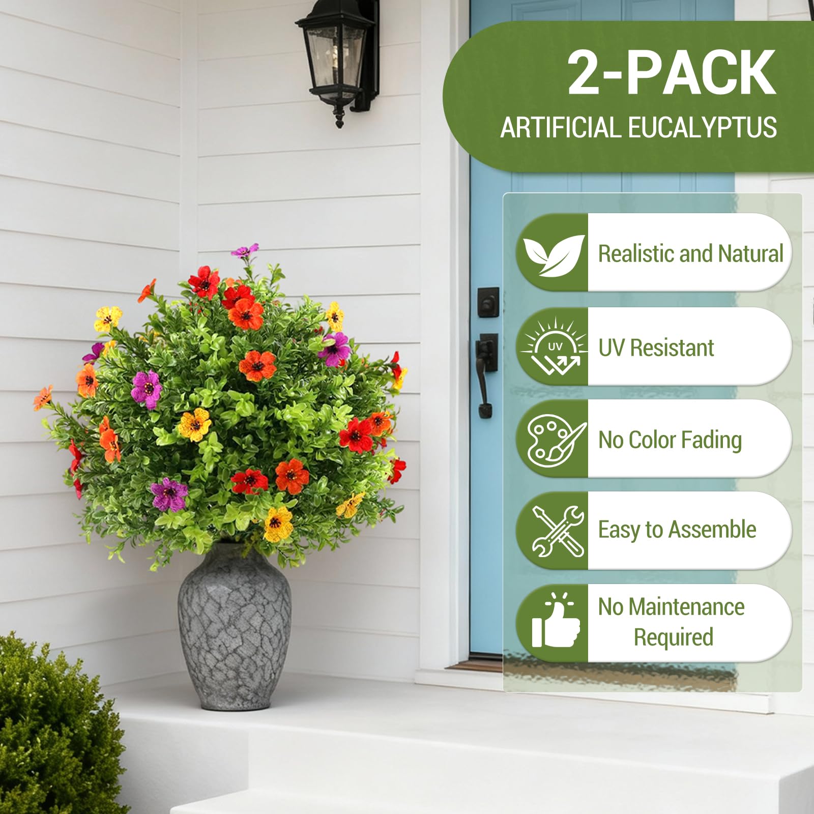 Garvee Lot de 2 arbres artificiels de 60 cm (2 pi) réalistes, faciles d'entretien et durables pour la décoration intérieure et extérieure (bureaux, fêtes, etc.), verts