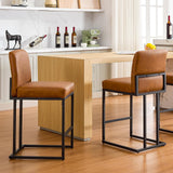 Ensemble de 2 tabourets de bar Garvee 61 cm (24 po), revêtement en cuir PU, ergonomiques et stables, structure en métal avec repose-pieds, style moderne, marron, pour îlot de cuisine et bar - brun