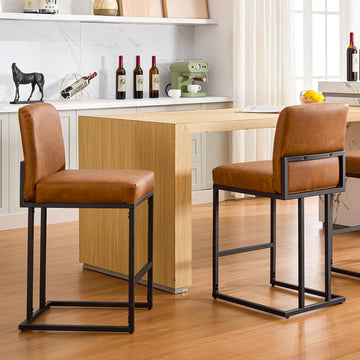 Ensemble de 2 tabourets de bar Garvee 61 cm (24 po), revêtement en cuir PU, ergonomiques et stables, structure en métal avec repose-pieds, style moderne, marron, pour îlot de cuisine et bar
