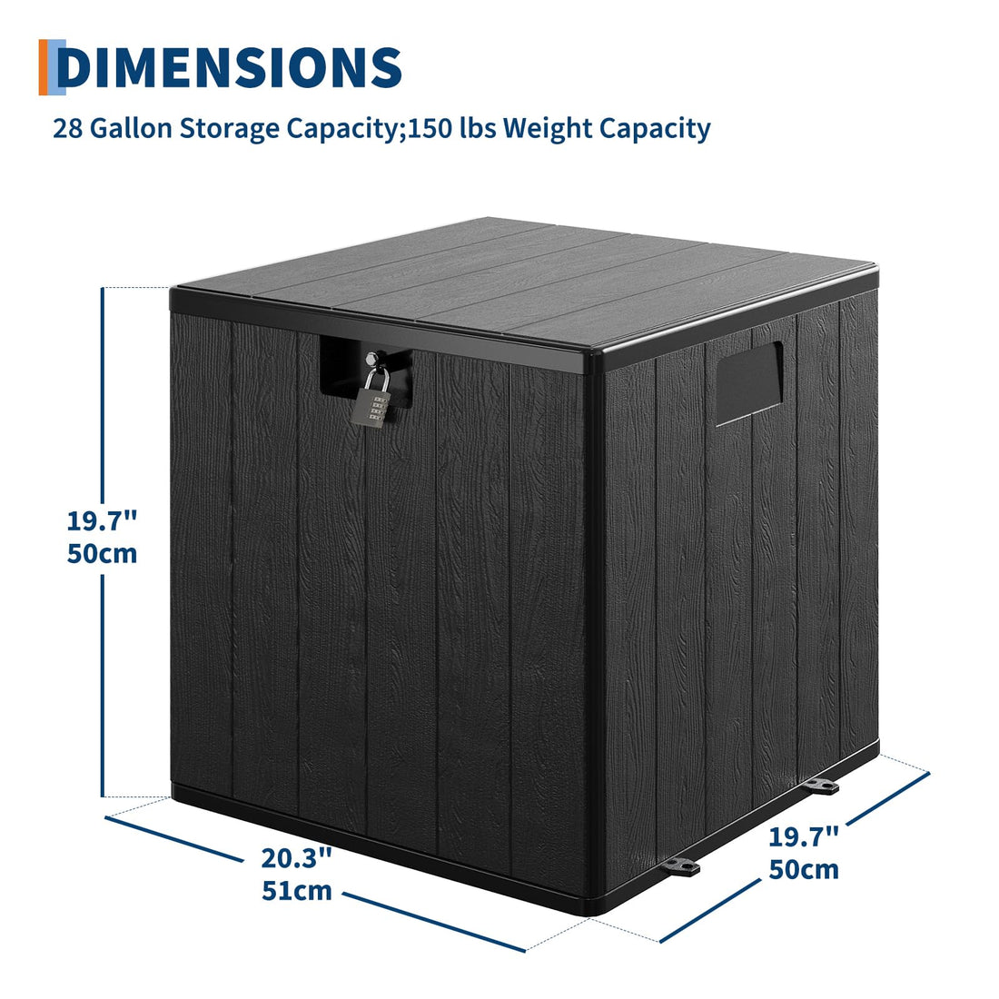 Coffre de rangement extérieur Garvee 28 gallons avec couvercle, résistant aux intempéries et verrouillable, pour jardin et terrasse, 50 x 51 x 50 cm, aspect osier
