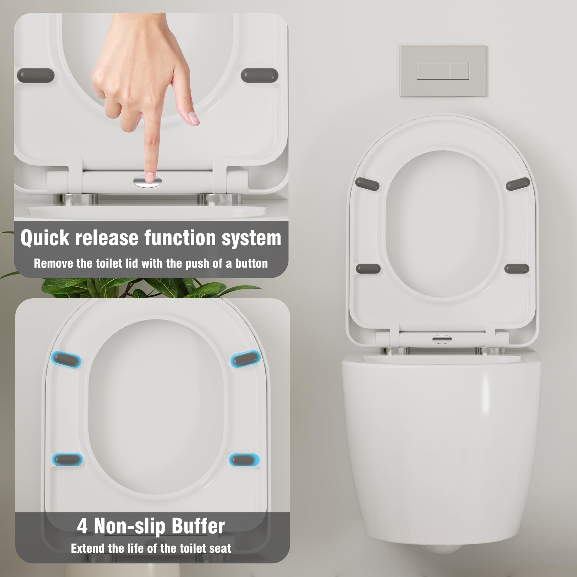 GARVEE WC Sospeso Senza Bordi WC suspendu en céramique forme D 55,5 cm blanc couvercle automatique