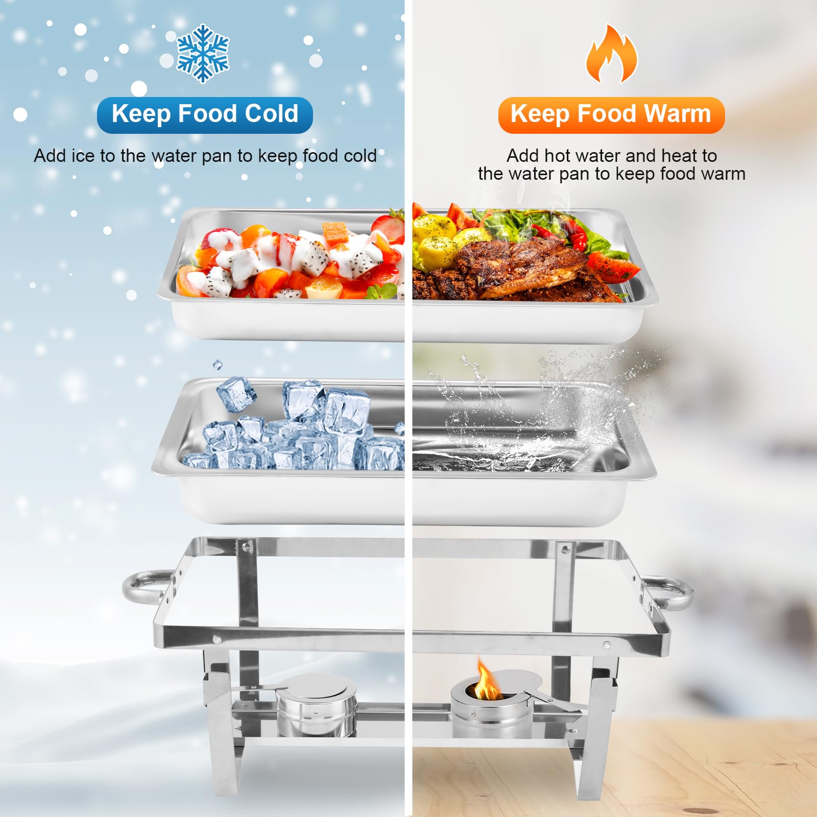 Garvee Ensemble de 2 chauffe-plats argentés 8 QT en acier inoxydable, 62 x 35,5 x 30,5 cm, pour buffets, fêtes, événements et célébrations