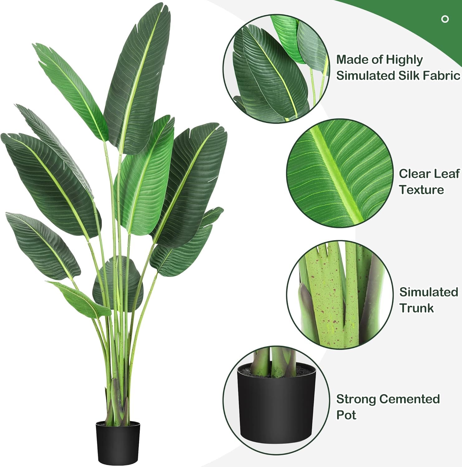 Garvee Oiseau de Paradis Artificiel 150 cm, Feuilles Réalistes et Flexibles, Tiges Métalliques, Pot Lesté Anti-Basculement, Vert