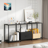 Meuble TV Garvee 55 pouces avec éclairage LED, étagère ouverte, tiroir en tissu, meuble multimédia noir pour salon et chambre