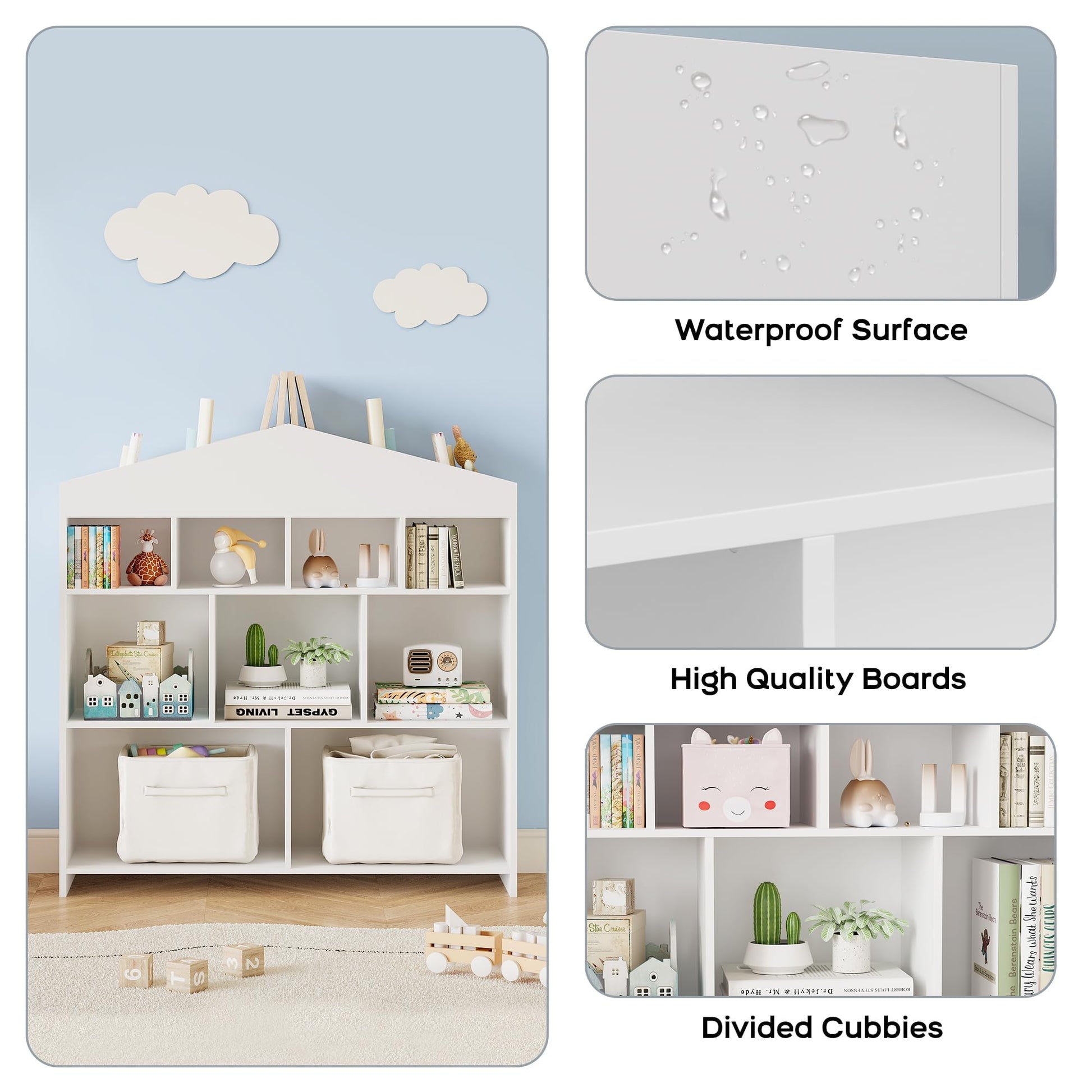 Étagère de rangement pour jouets Garvee, 9 compartiments, bibliothèque pour enfants, bois blanc, 103,5 cm, robuste, polyvalente, pour salle de jeux
