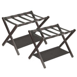 Garvee support à bagages pliable en bambou, 2 niveaux avec étagère, noir, compact et robuste, pour chambres et hôtels - Marron