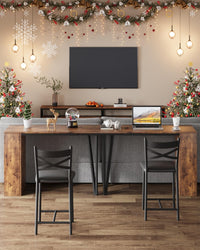 Ensemble table et chaises de bar Garvee 3 pièces, pliable, avec espace de rangement, en acier et bois, coussins ergonomiques, marron, idéal pour les petites cuisines.