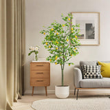 Citronnier artificiel Garvee, 180 cm, en pot blanc, pour balcon, salon ou bureau. Couleurs réalistes : vert et jaune.