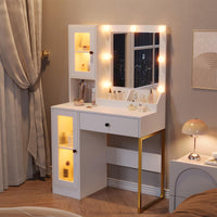 Coiffeuse Garvee avec éclairage LED, 3 modes de couleur, grands tiroirs, station de recharge USB pour chambre, blanche, moderne