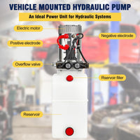 Groupe hydraulique double effet Garvee 12 V – Réservoir en plastique de 6 L, démarrage rapide et résistant à la corrosion pour remorques et plateformes élévatrices