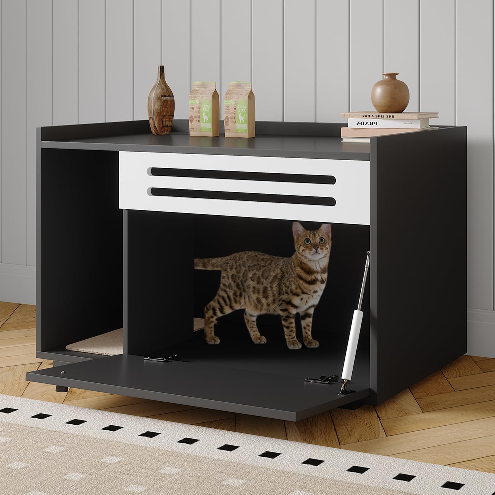 Meuble de rangement pour litière Garvee avec ouverture à charnières et ventilation intégrée, en bois, élégant et résistant aux chiens, 80 x 50 x 52 cm, marron